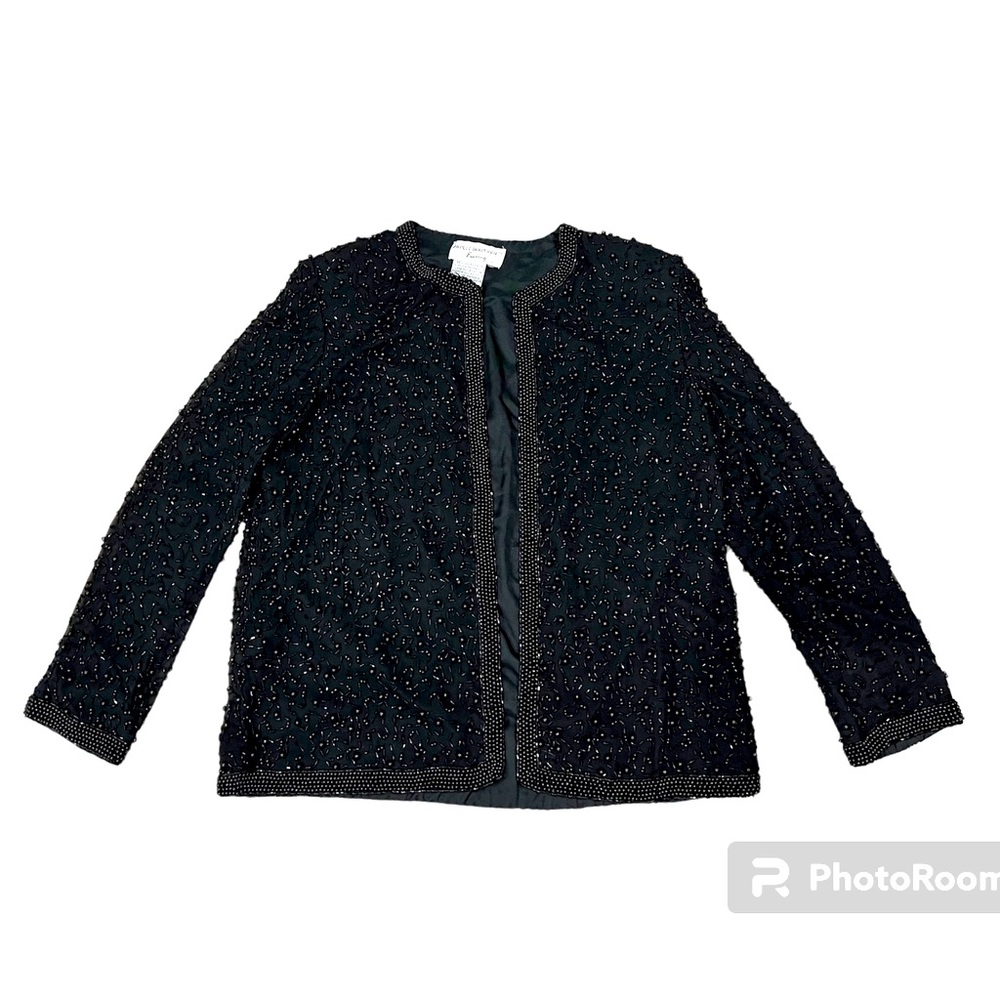 Vintage Papell Boutique Black Beaded Evening Jacket Size S